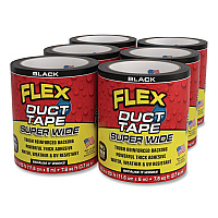 Flex Seal Flex Super Wide Duct Tape, 4" Core, 39 mil Thick, 4.6" x 20 ft, Black, 6/Carton (DTBLKR4620)