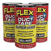 Flex Seal Flex Super Wide Duct Tape, 4" Core, 39 mil Thick, 7.5" x 20 ft, Black, 3/Carton (DTBLKR7520)