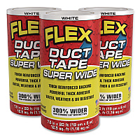 Flex Seal Flex Super Wide Duct Tape, 4" Core, 39 mil Thick, 7.5" x 20 ft, White, 3/Carton (DTWHTR7520)