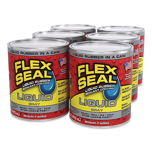 Flex Seal Liquid Rubber Sealant Coating Liquid, 16 oz Can, Dries Gray, 6/Carton (LFSGRYR16)