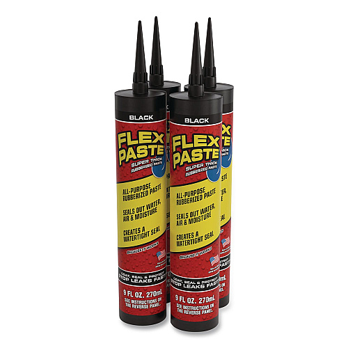 Flex Seal Flex Paste Super Thick Rubberized Paste, 9 oz Cartridge, Dries Black, 4/Carton (PFSBLKR10)