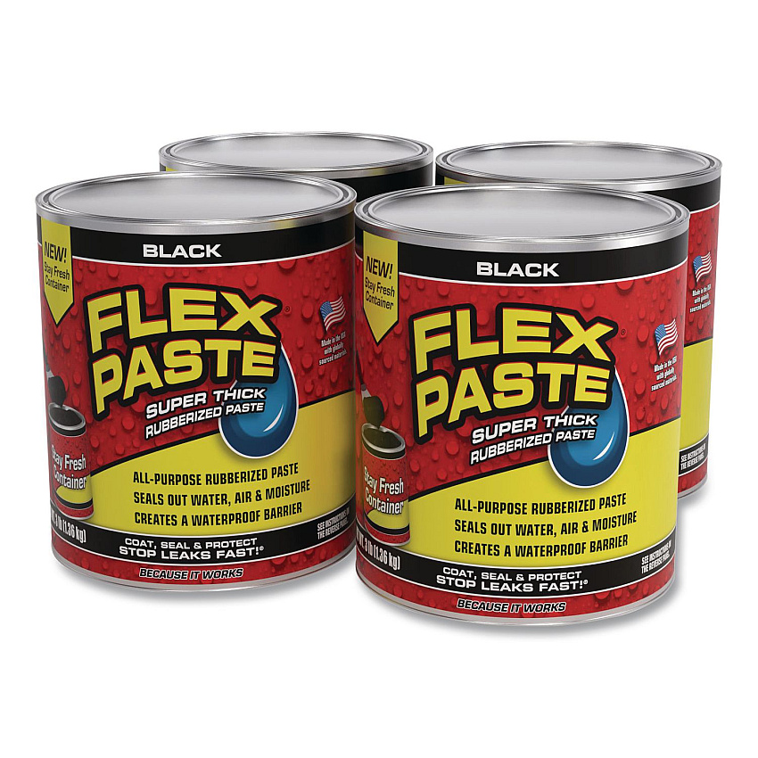 Flex Seal Flex Paste Super Thick Rubberized Paste, 3 lb Can, Dries Black, 4/Carton (PFSBLKR32)