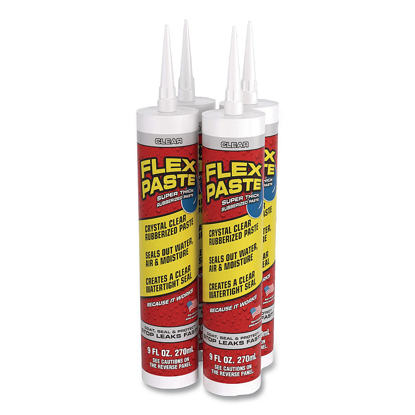 Flex Seal Flex Paste Super Thick Rubberized Paste, 9 oz Cartridge, Dries Clear, 4/Carton (PFSCLRR09)