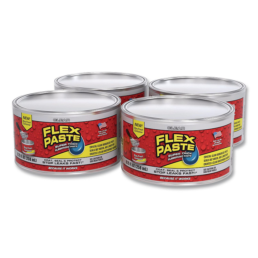 Flex Seal Flex Paste Super Thick Rubberized Paste, 1 lb Can, Dries Clear, 4/Carton (PFSCLRR16)