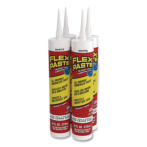Flex Seal Flex Paste Super Thick Rubberized Paste, 9 oz Cartridge, Dries White, 4/Carton (PFSWHTR10)