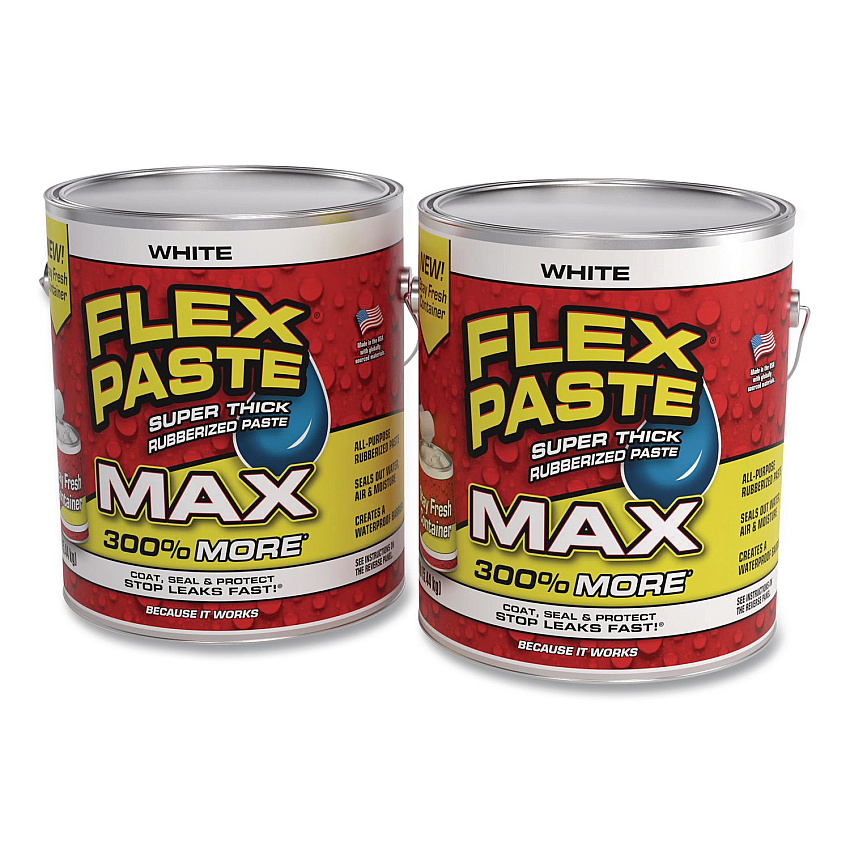 Flex Seal Flex Paste Super Thick Rubberized Paste Max, 12 lb Can, Dries White, 2/Carton (PFSMAXWHT01)
