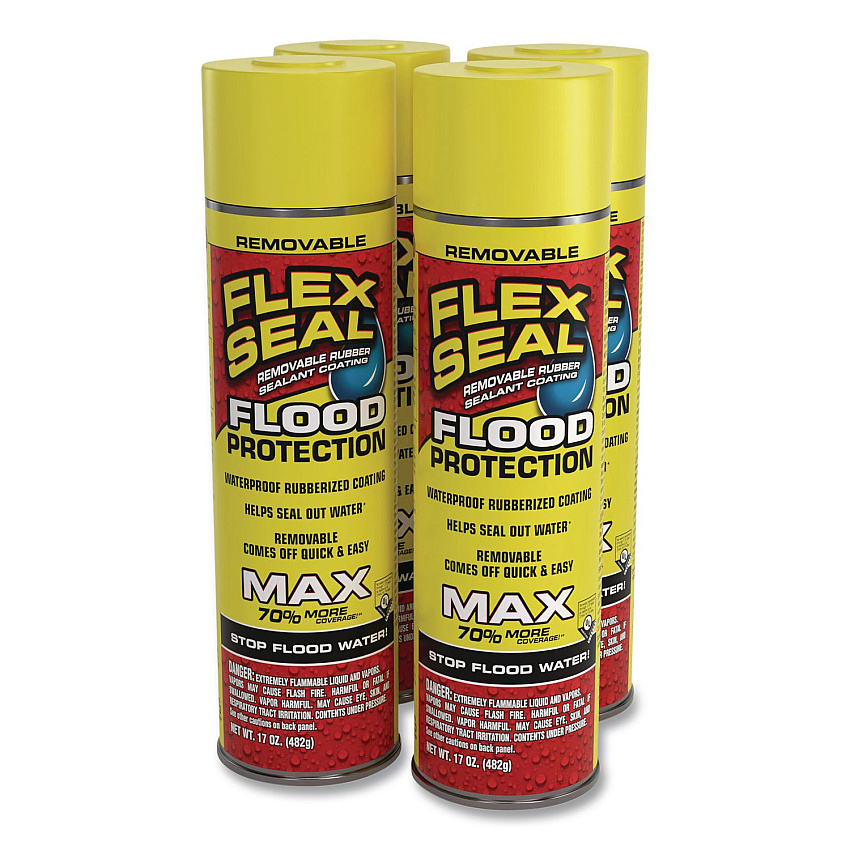 Flex Seal Removable Rubber Sealant Coating Flood Protection Spray, 17 oz Aerosol Can, Dries Yellow, 4/Carton (RFSYELR24)