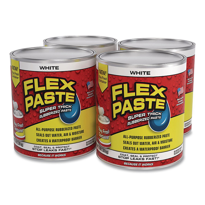 Flex Seal Flex Paste Super Thick Rubberized Paste, 3 lb Can, Dries White, 4/Carton (PFSWHTR32)