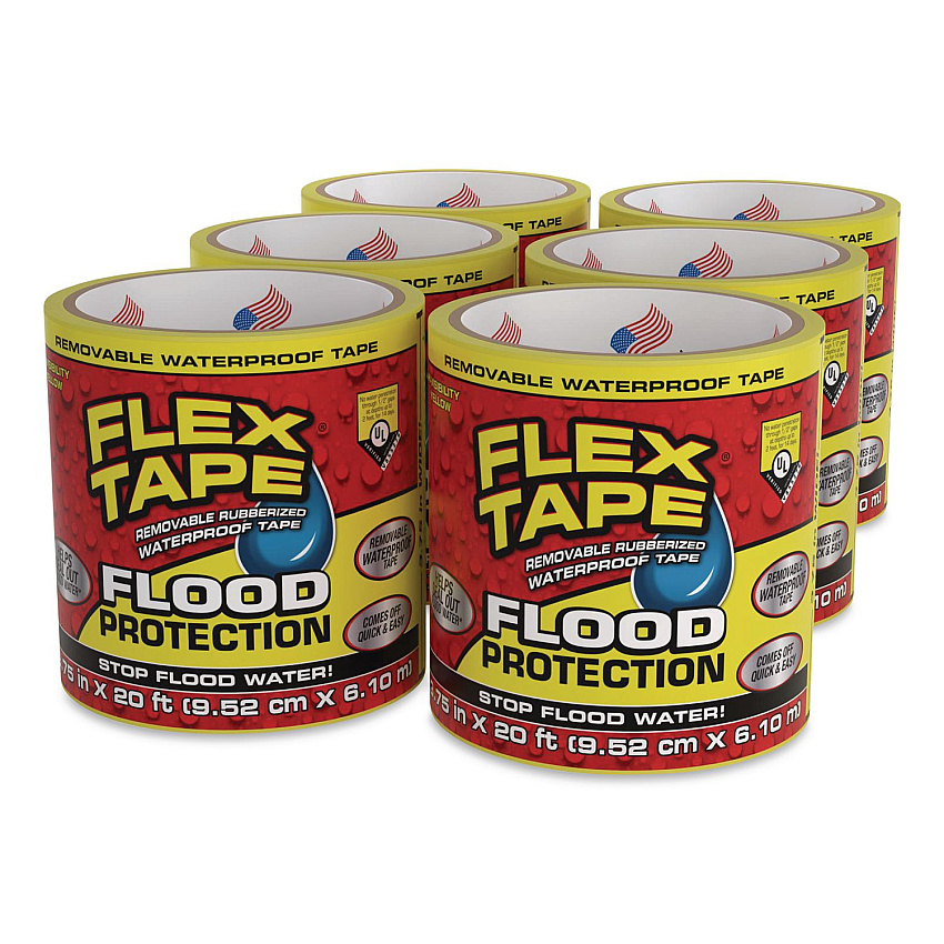 Flex Seal Flex Tape Removable Rubberized Waterproof Flood Protection Tape, 3.75" x 20 ft, Yellow, 6/Carton (RTSYELR0420)