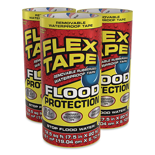 Flex Seal Flex Tape Removable Rubberized Waterproof Flood Protection Tape, 7.5" x 20 ft, Yellow, 3/Carton (RTSYELR0820)