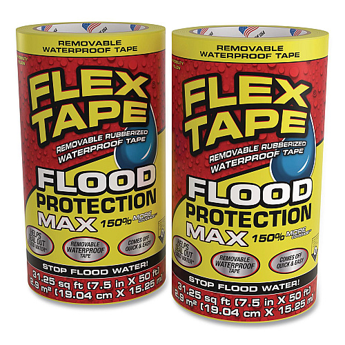 Flex Seal Flex Tape Removable Rubberized Waterproof Flood Protection Tape, 7.5" x 50 ft, Yellow, 2/Carton (RTSYELR0850)