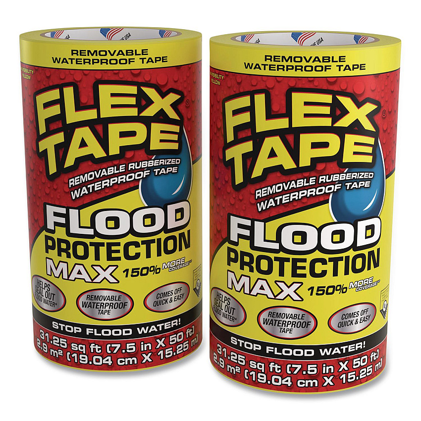 Flex Seal Flex Tape Removable Rubberized Waterproof Flood Protection Tape, 7.5" x 50 ft, Yellow, 2/Carton (RTSYELR0850)