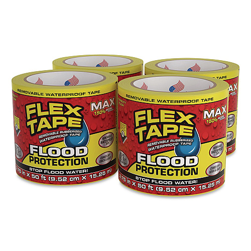 Flex Seal Flex Tape Removable Rubberized Waterproof Flood Protection Tape, 3.75" x 50 ft, Yellow, 4/Carton (RTSYELR0450)