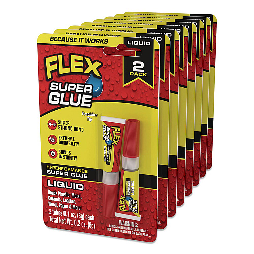 Flex Seal Flex Super Glue, Precision Tip, Liquid, 0.1 oz, Dries Clear, 2/Pack, 8/Carton (SGLIQ2X3)