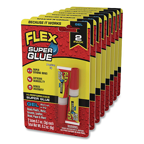 Flex Seal Flex Super Glue, Precision Tip, Gel, 0.1 oz, Dries Clear, 2/Pack, 8/Carton (SGGEL2X3)