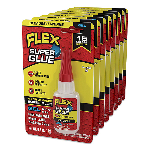 Flex Seal Flex Super Glue, Precision Tip, Gel, 0.5 oz, Dries Clear, 8/Carton (SGGELB15)