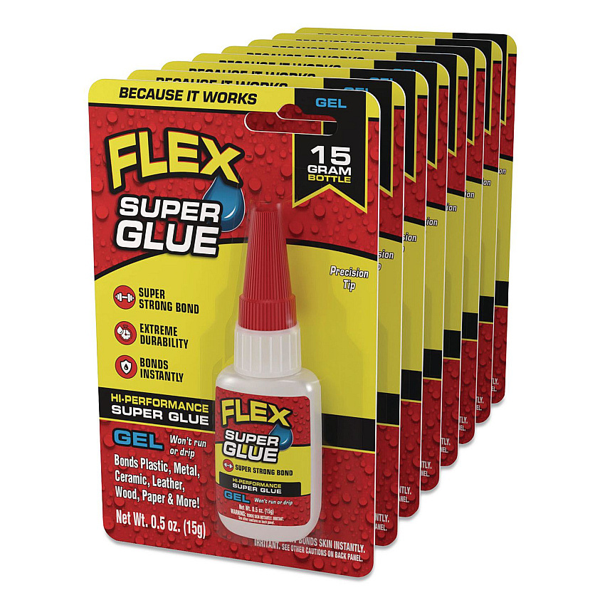 Flex Seal Flex Super Glue, Precision Tip, Gel, 0.5 oz, Dries Clear, 8/Carton (SGGELB15)