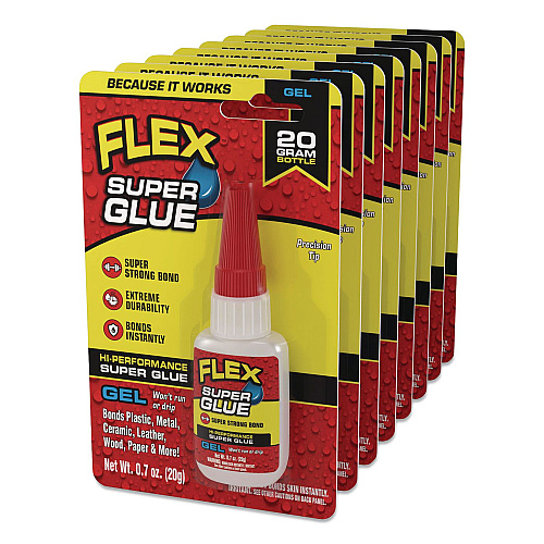 Flex Seal Flex Super Glue, Precision Tip, Gel, 0.7 oz, Dries Clear, 8/Carton (SGGELB20)