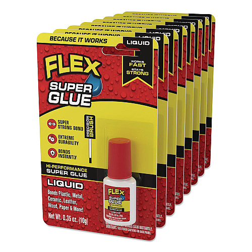 Flex Seal Flex Super Glue, Precision Brush, Liquid, 0.5 oz, Dries Clear, 8/Carton (SGLIQ10BT)