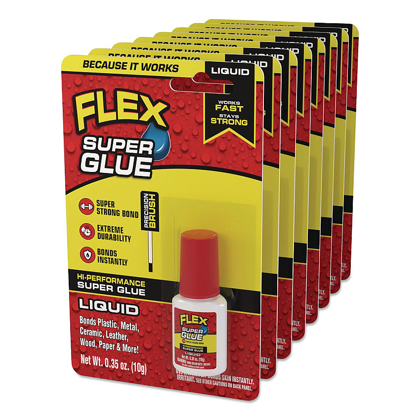 Flex Seal Flex Super Glue, Precision Brush, Liquid, 0.5 oz, Dries Clear, 8/Carton (SGLIQ10BT)