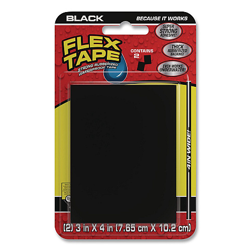 Flex Seal Flex Tape Strong Rubberized Waterproof Tape, 4" Core, 39 mils Thick, 4" x 3", Black, 24/Carton (TFSBLKMINI)