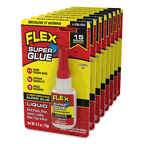 Flex Seal Flex Super Glue, Precision Tip, Liquid, 0.5 oz, Dries Clear, 8/Carton (SGLIQB15)
