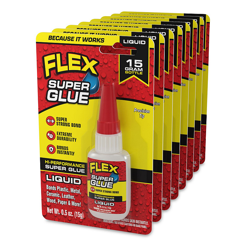 Flex Seal Flex Super Glue, Precision Tip, Liquid, 0.5 oz, Dries Clear, 8/Carton (SGLIQB15)