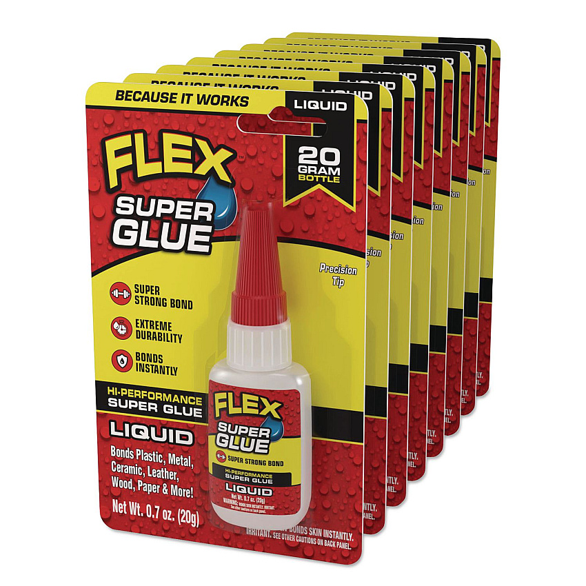 Flex Seal Flex Super Glue, Precision Tip, Liquid, 0.7 oz, Dries Clear, 8/Carton (SGLIQB20)