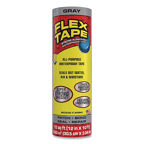 Flex Seal Flex Tape Strong Rubberized Waterproof Tape, 4" Core, 39 mil Thick, 12" x 10 ft, Gray, 4/Carton (TFSGRYR1210)