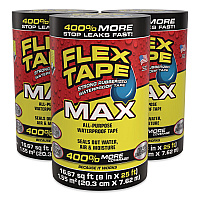 Flex Seal MAX Strong Rubberized Waterproof Tape, 4" Core, 39 mils Thick, 8" x 25 ft, Black, 3/Carton (TFSMAXBLK08)