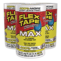 Flex Seal MAX Strong Rubberized Waterproof Tape, 4" Core, 39 mils Thick, 8" x 25 ft, White, 3/Carton (TFSMAXWHT08)