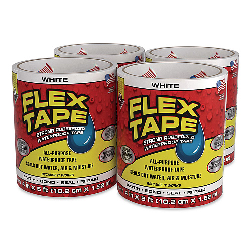 Flex Seal Flex Tape Strong Rubberized Waterproof Tape, 4" Core, 39 mil Thick, 4" x 5 ft, White, 4/Carton (TFSWHTR0405)