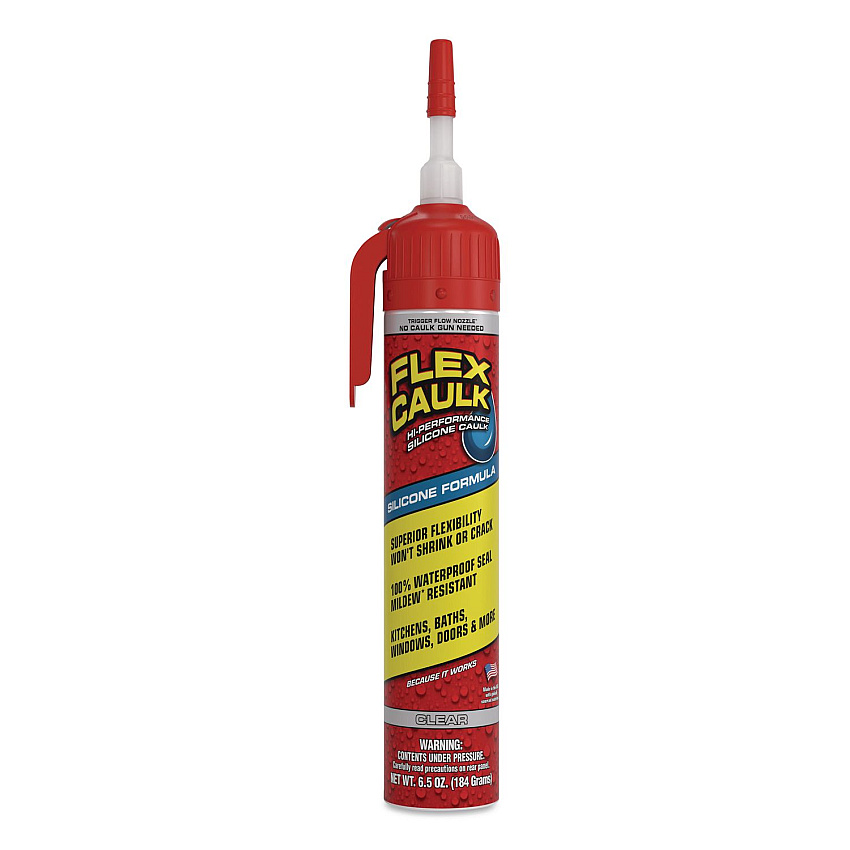Flex Seal Flex Caulk Hi-Performance Silicone Caulk, 6.5 oz Aerosol Can, Dries Clear, 4/Carton (US600CLR200)