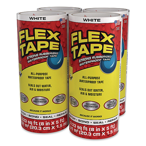 Flex Seal Flex Tape Strong Rubberized Waterproof Tape, 4" Core, 39 mil Thick, 8" x 5 ft, White, 4/Carton (TFSWHTR0805)