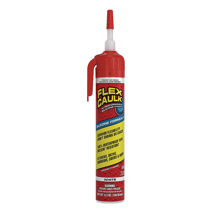 Flex Seal Flex Caulk Hi-Performance Silicone Caulk, 6.5 oz Aerosol Can, Dries White, 4/Carton (US600WHT200)