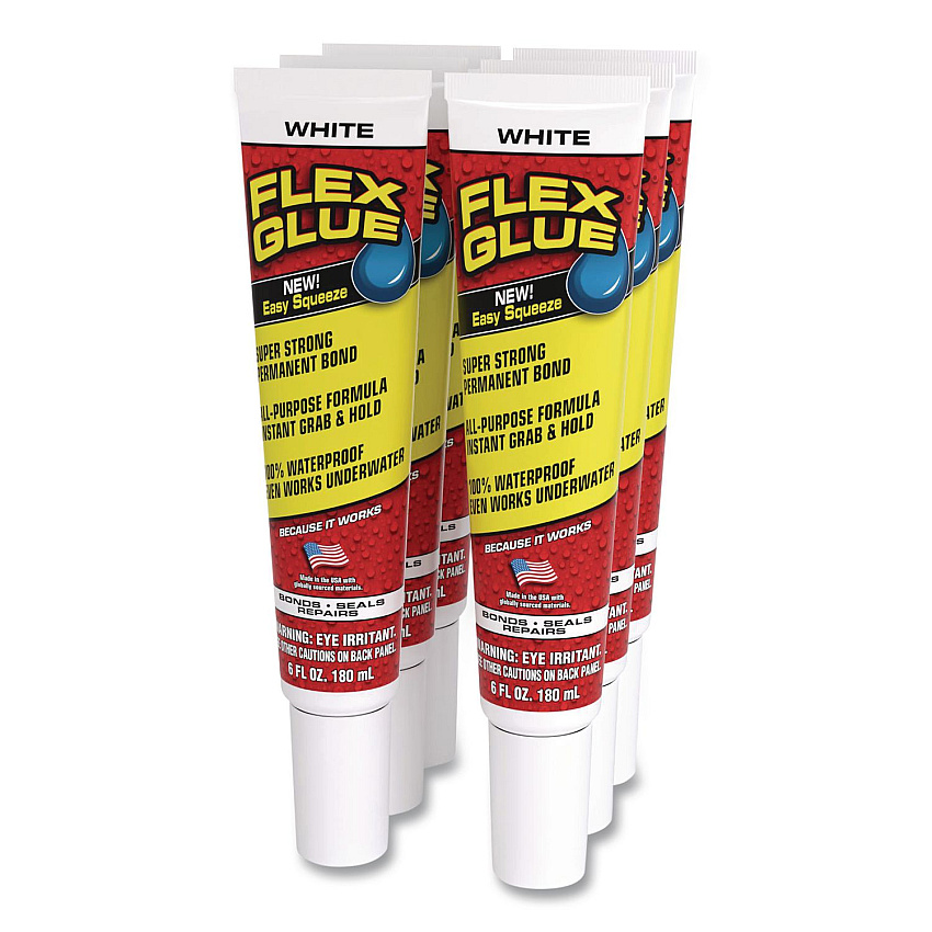 Flex Seal Flex Glue Easy Squeeze, 6 oz, Dries White, 6/Carton (GFSTANR06)