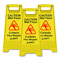 Gritt Commercial Caution Wet Floor Sign, 11.8 x 12 x 24, Yellow, 3/Pack (GRI184YEL3PK)