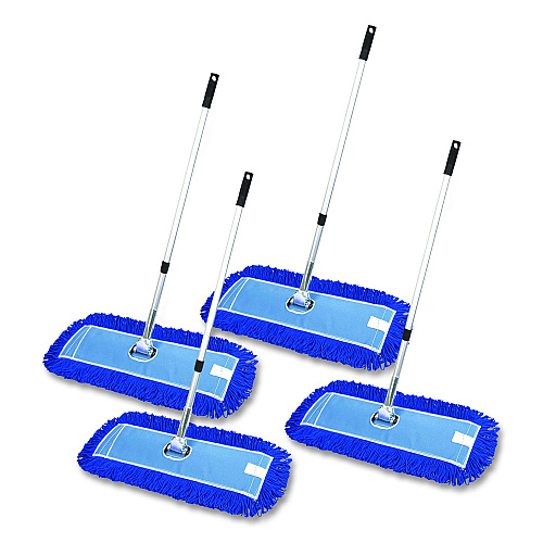 Gritt Commercial All-In-One 24" Microfiber Dust Mop Set With 72" Telescopic Handle, 24" x 5", Blue, Microfiber Head, 72" Silver Handle, 4 Kits (GRI17424T4PK)