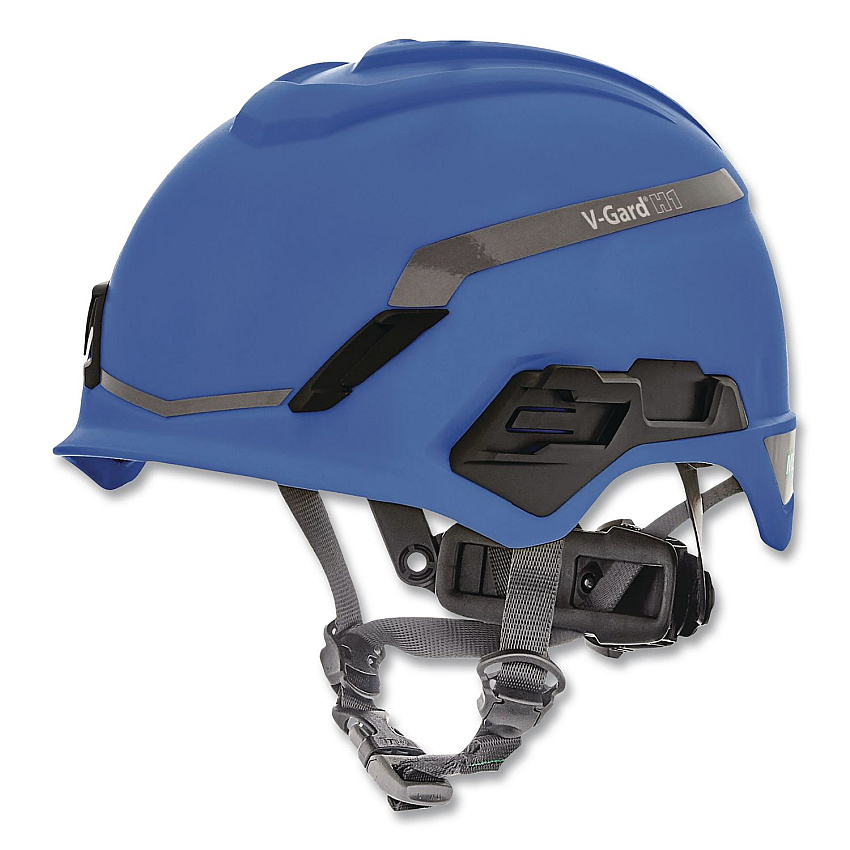 MSA V-Gard H1 Safety Helmet, Brimless, Fas-Trac III Pivot Ratchet Suspension, One Size Fits Most (6.5 to 8), Blue (10194793)