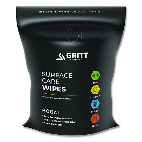 Gritt Commercial Surface Care Wipes, 1-Ply, 6 x 8, Fresh Scent, White, 800 Wipes (GRI5RW1)