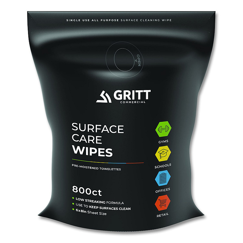 Gritt Commercial Surface Care Wipes, 1-Ply, 6 x 8, Fresh Scent, White, 800 Wipes (GRI5RW1)
