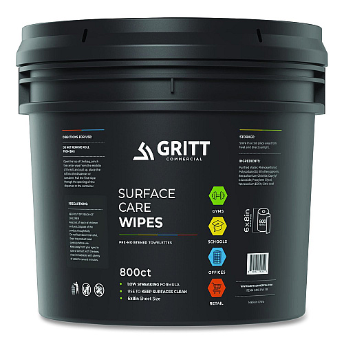 Gritt Commercial Surface Care Wipes, 1-Ply, 6 x 8, Fresh Scent, White, 800 Wipes/Bucket (GRI5RW1B)
