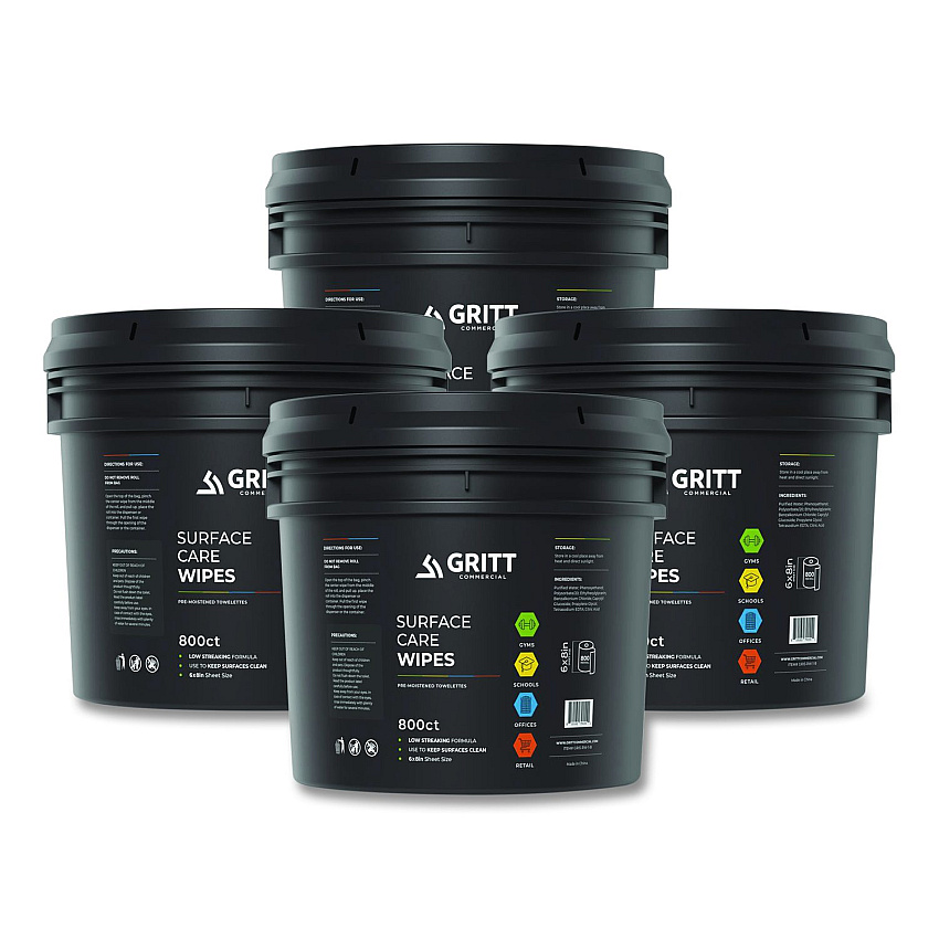 Gritt Commercial Surface Care Wipes, 1-Ply, 6 x 8, Fresh Scent, White, 800/Bucket, 4 Buckets/Carton (GRI5RW1BCS)