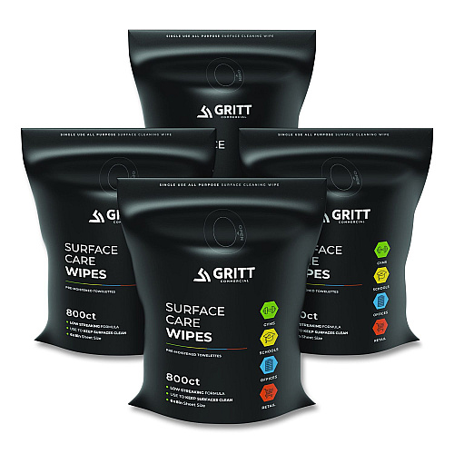 Gritt Commercial Surface Care Wipes, 1-Ply, 6 x 8, Fresh, White, 800/Pack, 4 Packs/Carton (GRI5RW4)