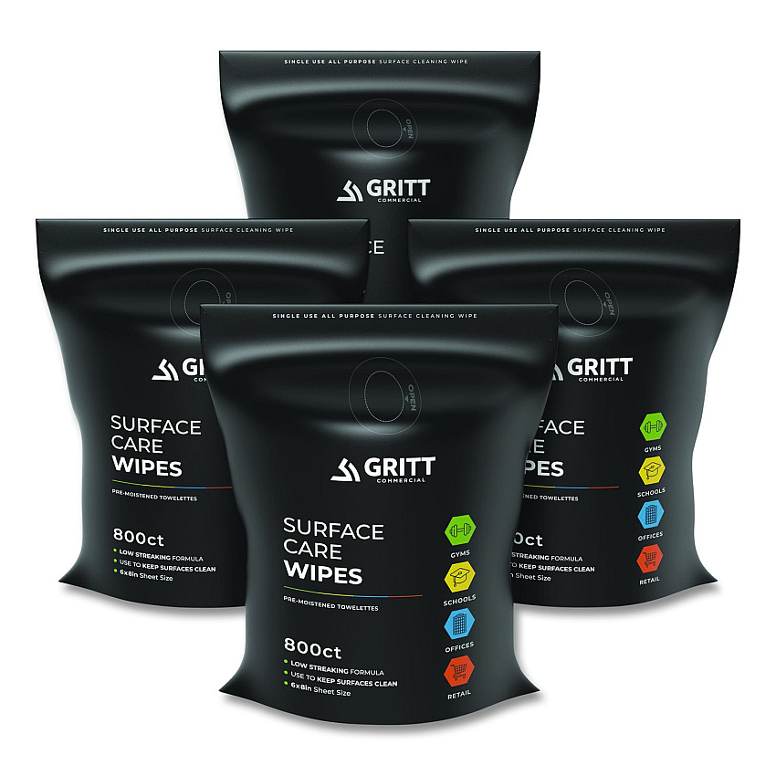 Gritt Commercial Surface Care Wipes, 1-Ply, 6 x 8, Fresh, White, 800/Pack, 4 Packs/Carton (GRI5RW4)