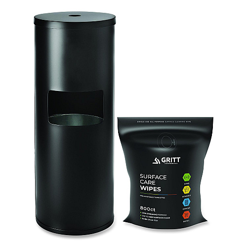 Gritt Commercial Dispenser and Wipes Starter Kit, 13.1 x 13.1 x 36, Black (GRI509BLKRW)