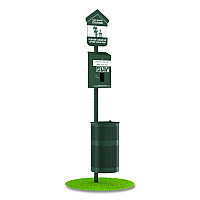 Furloo Pet Waste Station Kit with Header Bag Locking Dispenser, 11.5 Gallon Round Lidded Trash Can, Pole, and Glow-in-the-Dark Sign (FLO1HSG)