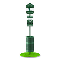 Furloo Pet Waste Station Kit with Roll Bag Locking Dispenser, 11.5 Gallon Round Lidded Trash Can, Pole, and Glow-in-the-Dark Sign (FLO1RSG)