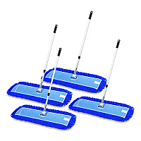 Gritt Commercial All-In-One Microfiber Dust Mop Set with Telescopic Handle, 36 x 5, Blue Microfiber Head, 72" Silver Aluminum Handle, 4/Kit (GRI17436T4PK)