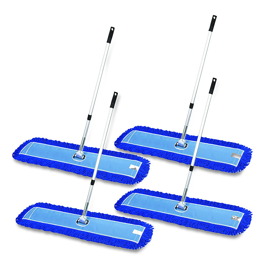 Gritt Commercial All-In-One Microfiber Dust Mop Set with Telescopic Handle, 48 x 5, Blue Microfiber Head, 72" Silver Aluminum Handle, 4/Kit (GRI17448T4PK)